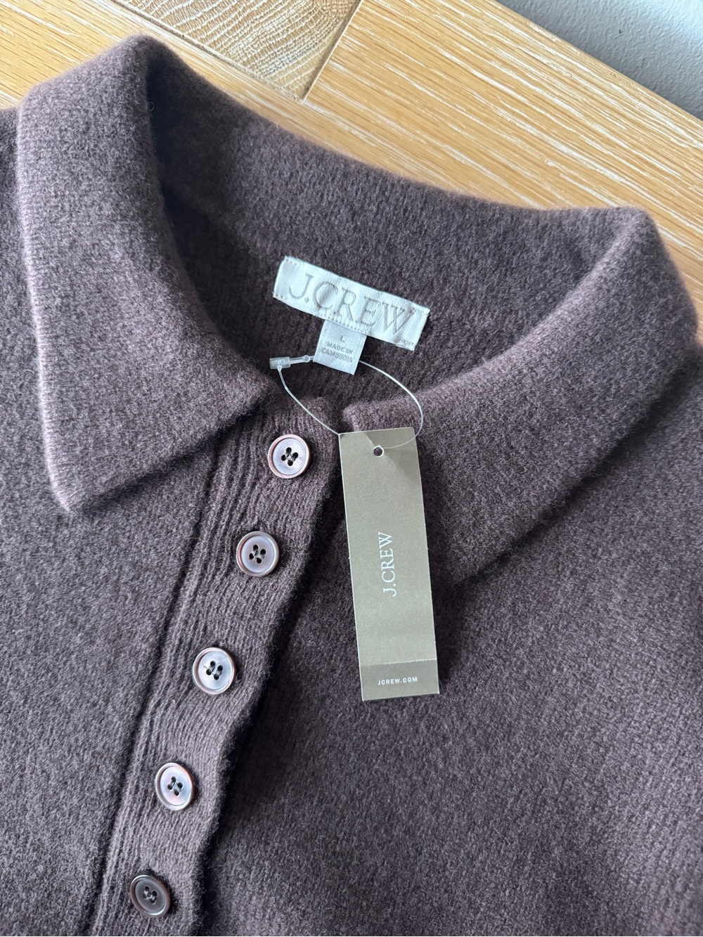 NWT J. CREW Milano-stitch cinched-waist cardigan chocolate cocoa 100% lambswool - Picture 10 of 13